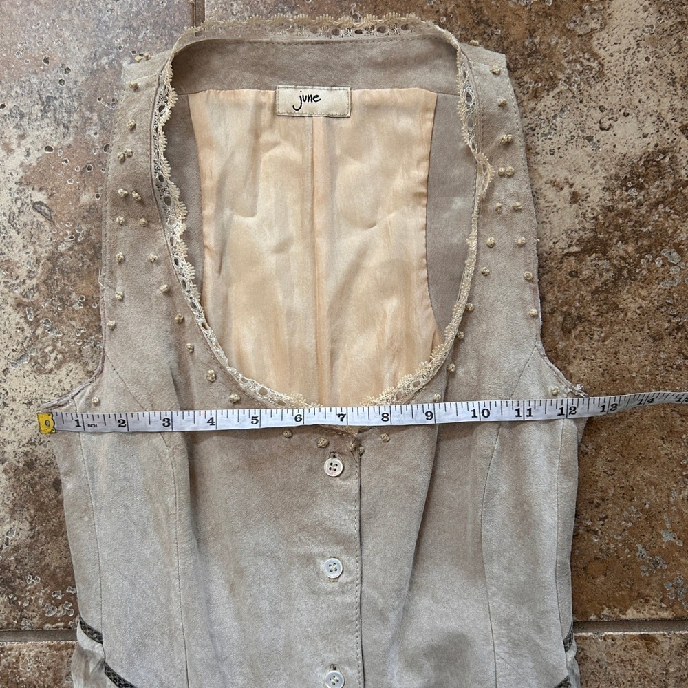 June Beige Button Up Bodice Layered High Low Ruffled 100% Leather Silk Dress - 4 - Picture 4 of 7
